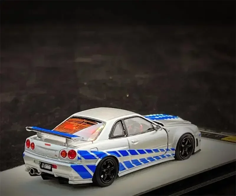 PGM x One model 1:64 GTR R34 Z-TUNE Silver Blue Limited999 Diecast Model Car