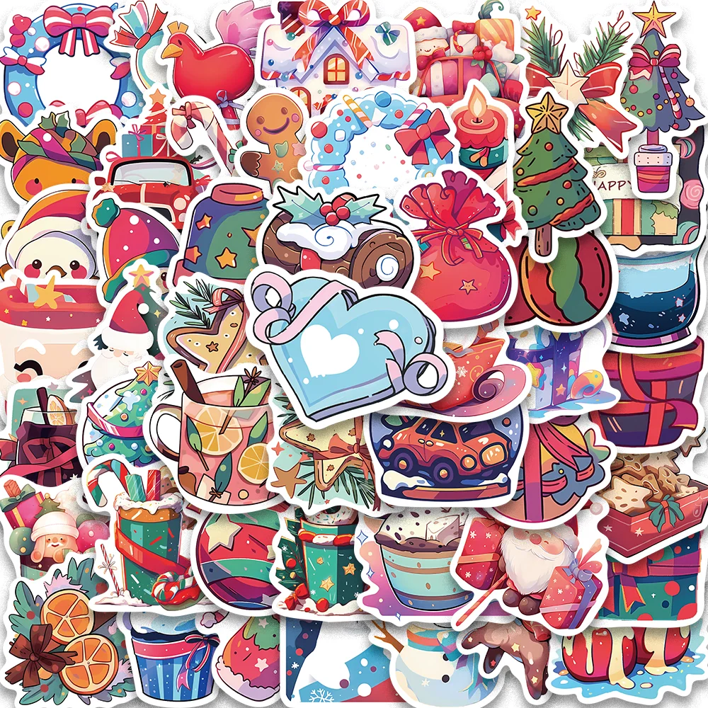 50pcs Funny Chirstmas Gift Stickers for Scrapbooking Noteboard Skateboard Luggage Festival Card Waterproof Laptop Decal