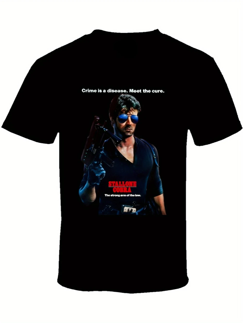 Men'S Cobra Stallone 80S Action Film Graphic Tee Black Featuring Striking Classic Movie Artwork Fit Short Sleeve Shirt