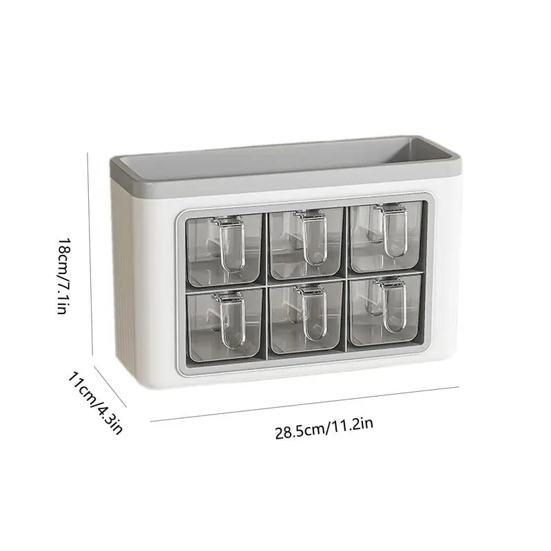 Seasoning Racks With 6 Compartment No-Drill Household Case Transparent Condiment Jar with Spoon and Lid for Salt Pepper Paprika