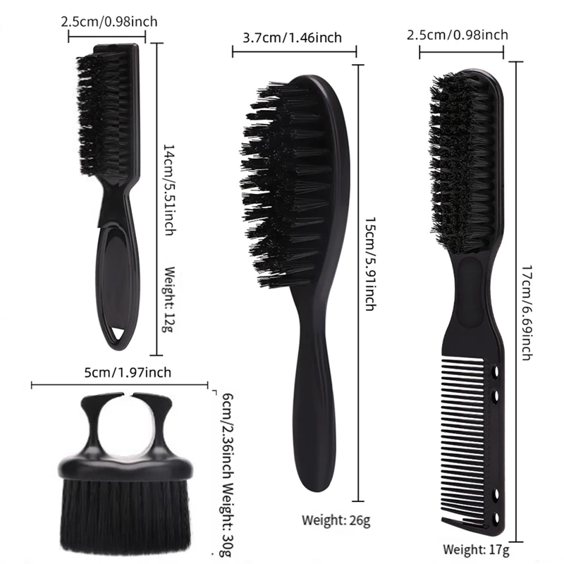 Sikat cukur 4 buah, sikat cukur pegangan, alat Salon rambut profesional mewah plastik hitam untuk pria