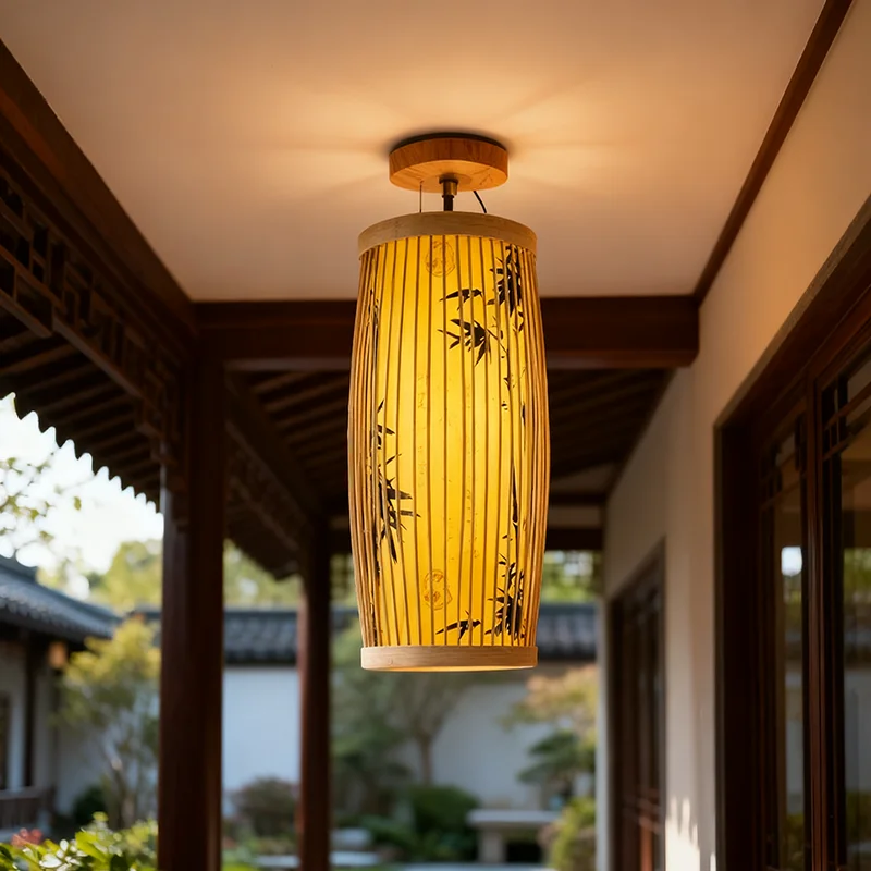 النمط الصيني الياباني المنسوجة الروطان ضوء السقف فلوش جبل الرجعية عاكس الضوء الخشبي للمنزل مطعم غرفة الشاي
