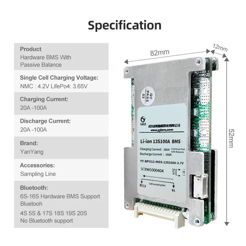 Yanyang 13S BMS 48V Lithium Battery Manufacturer Factory For Li-ion 100A Management System Portable Power Supply