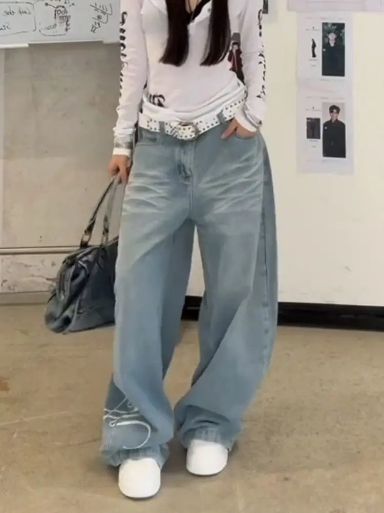 

Женские винтажные синие мешковатые джинсы Y2k с принтом персонажей Harajuku, джинсовые брюки 90-х годов, уличная одежда, японские брюки большого размера 2000-х годов, одежда