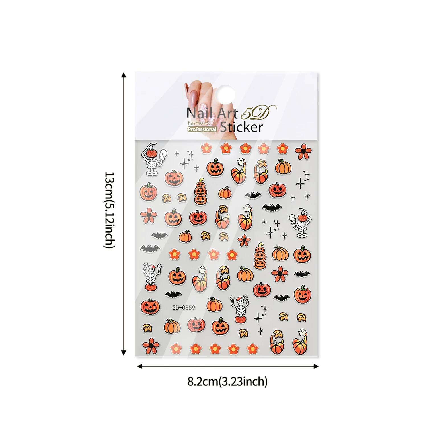 1 Stück 5D Niedliche Kürbis-Nagel-Halloween-Aufkleber Skelett/Fledermaus/Geist/Blume Nagelsticker Selbstklebende Halloween-Kürbis-Nageldekoration R3 – Detail 7