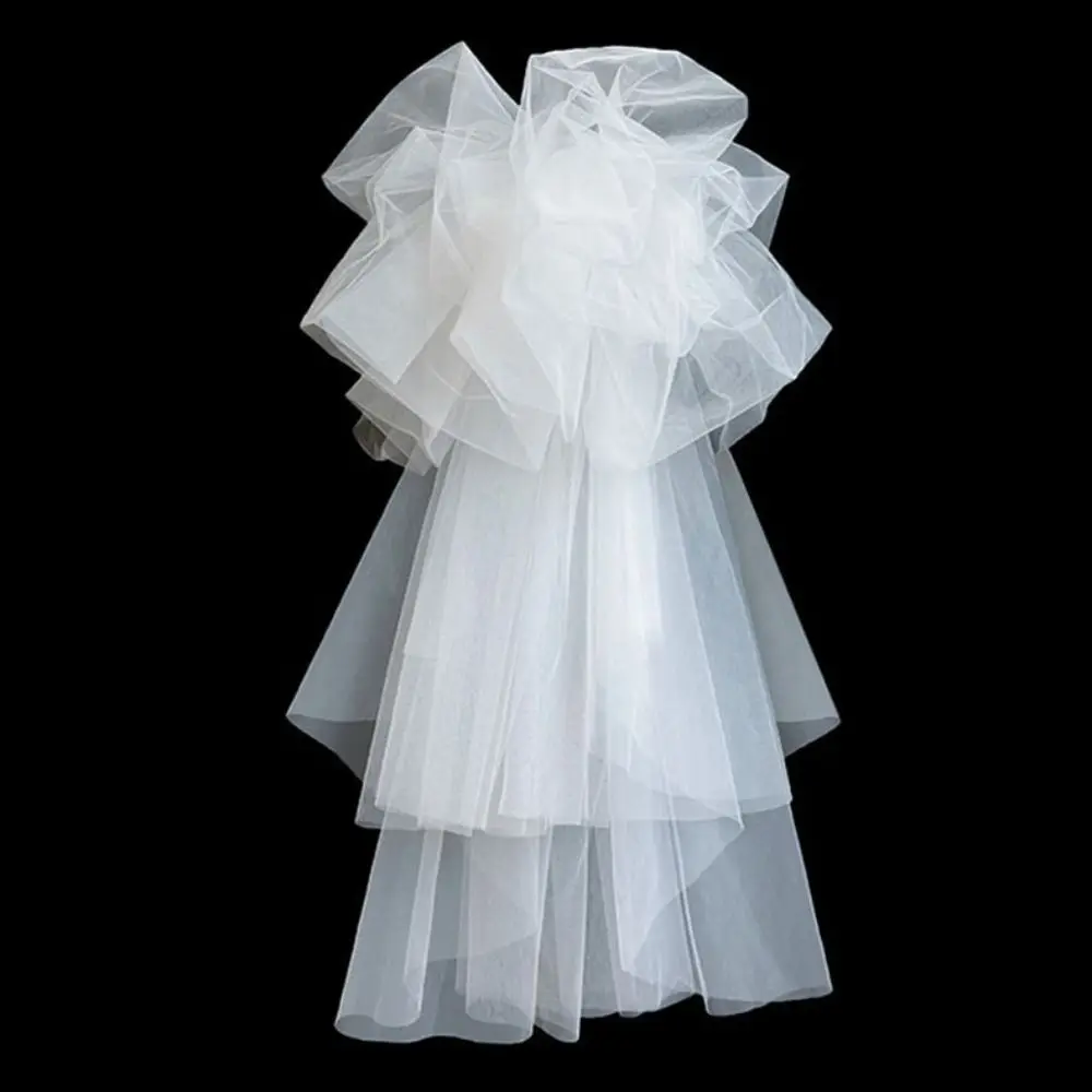 Delicate Multi Layer Bridal Veil with Hair Comb Gauze Short White Bridal Tulle Lace Head Covering European Wedding Veil Party