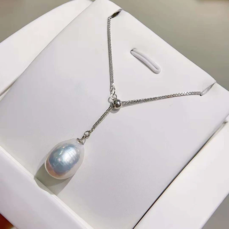 SGARIT Classic High Quality Water Droplet Shaped Baroque Pearl Pendant Necklace Concise Silver Necklace for Women Casual Wear