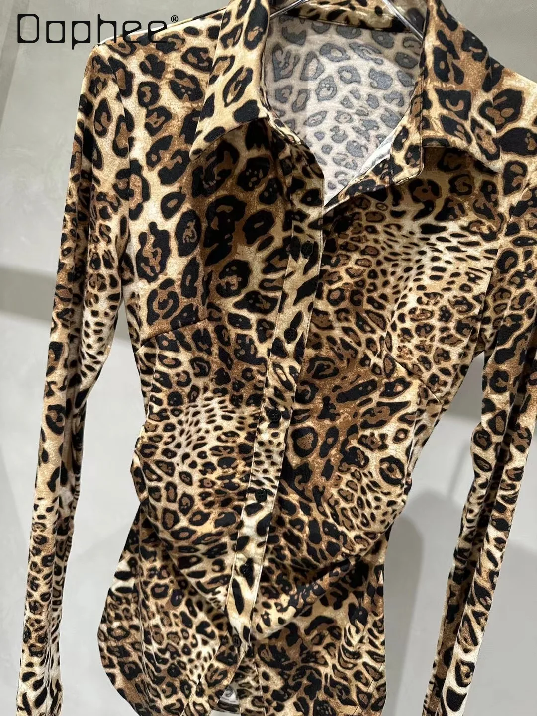 Autunno coreano chic colletto rovesciato monopetto sottile versatile camicia retrò con stampa leopardata camicie da ragazza calda personalità donna