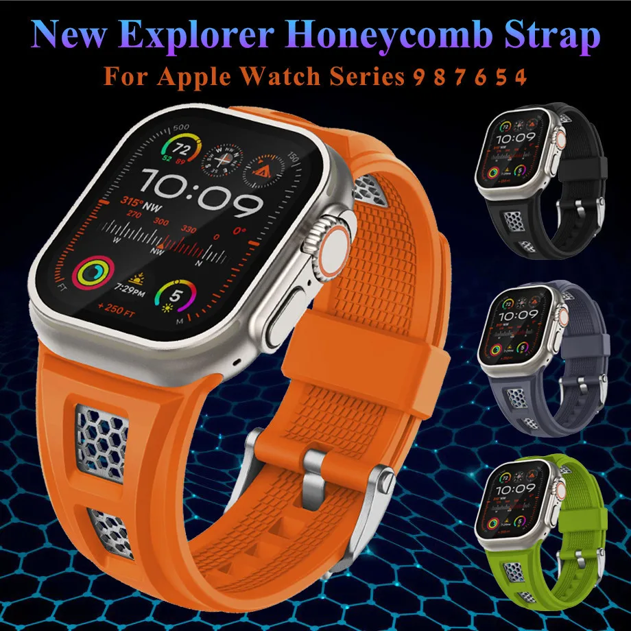 

New Explorer Titanium Metal Band For Apple Watch Series Ultra 49mm Liquid Silicone Strap For iWatch 9 8 7 6 5 4 3 45mm 44mm 42mm