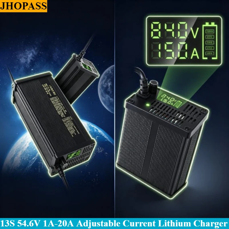 

HD 13S LCD 54.6V 1A to 20A adjustable current Li-ion LiFePO4 Lithium Charger 220V Forklift truck Floor scrubber UK US EU AU Plug