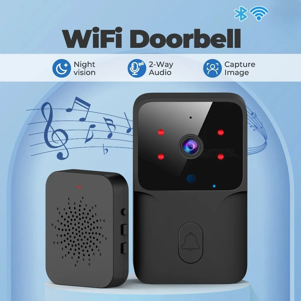 Smart Home WiFi Video Doorbell Wireless HD Camera with IR Alarm Night Vision Two Way Audio Door Intercom for Home Security Ensur
