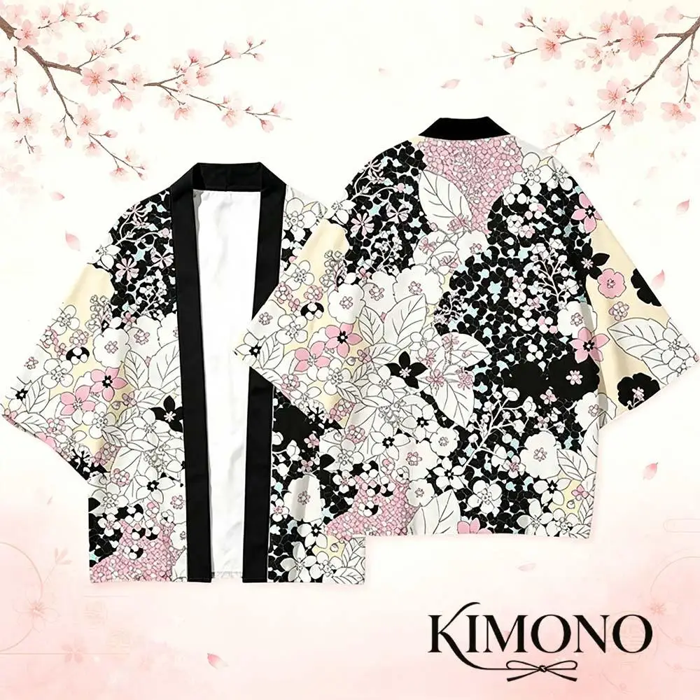 Japanese Traditional Print Kimono Harajuku Style Casual Vacation Beach Cardigan Yukata Men's Women's Cherry Blossoms Clothing