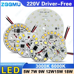 1 sztuka AC 220V bez sterownika 3W 5W 7W 9W 12W 15W 18W biały i ciepły biały SMD 2835 okrągłe koraliki świetlne żarówka LED płytka drukowana