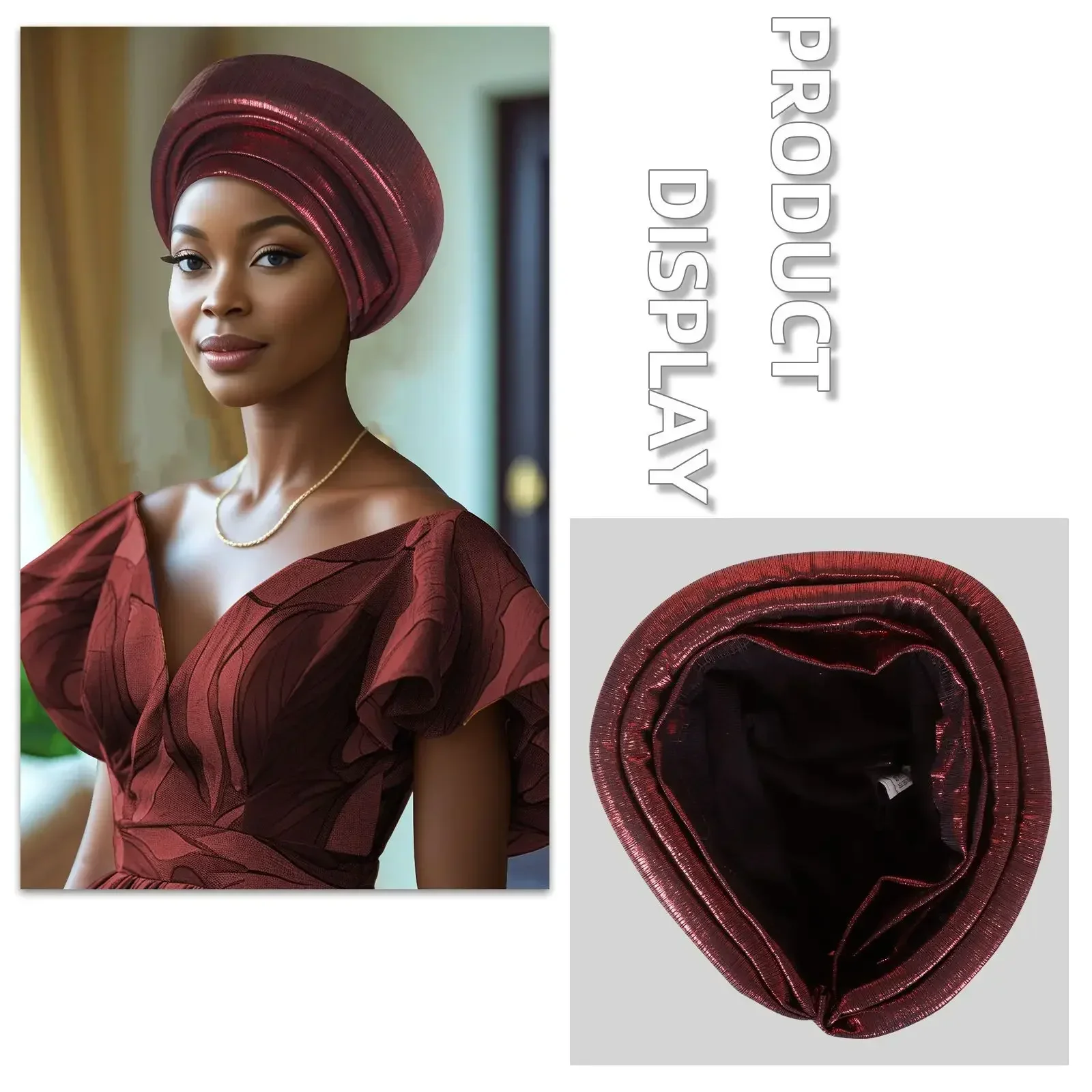 Nigerian Auto Gele Glitter Bonnet Muslim Hijab Women Headscarf African Headtie Aso Oke Headpiece Wedding Party Headwear Turban