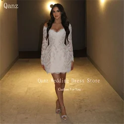 Qanz Bohemian Short Wedding Party Dress Customized Long Sleeves Lace Appliques Vestidos De Novia Mermaid Corset Robe Chic élégan