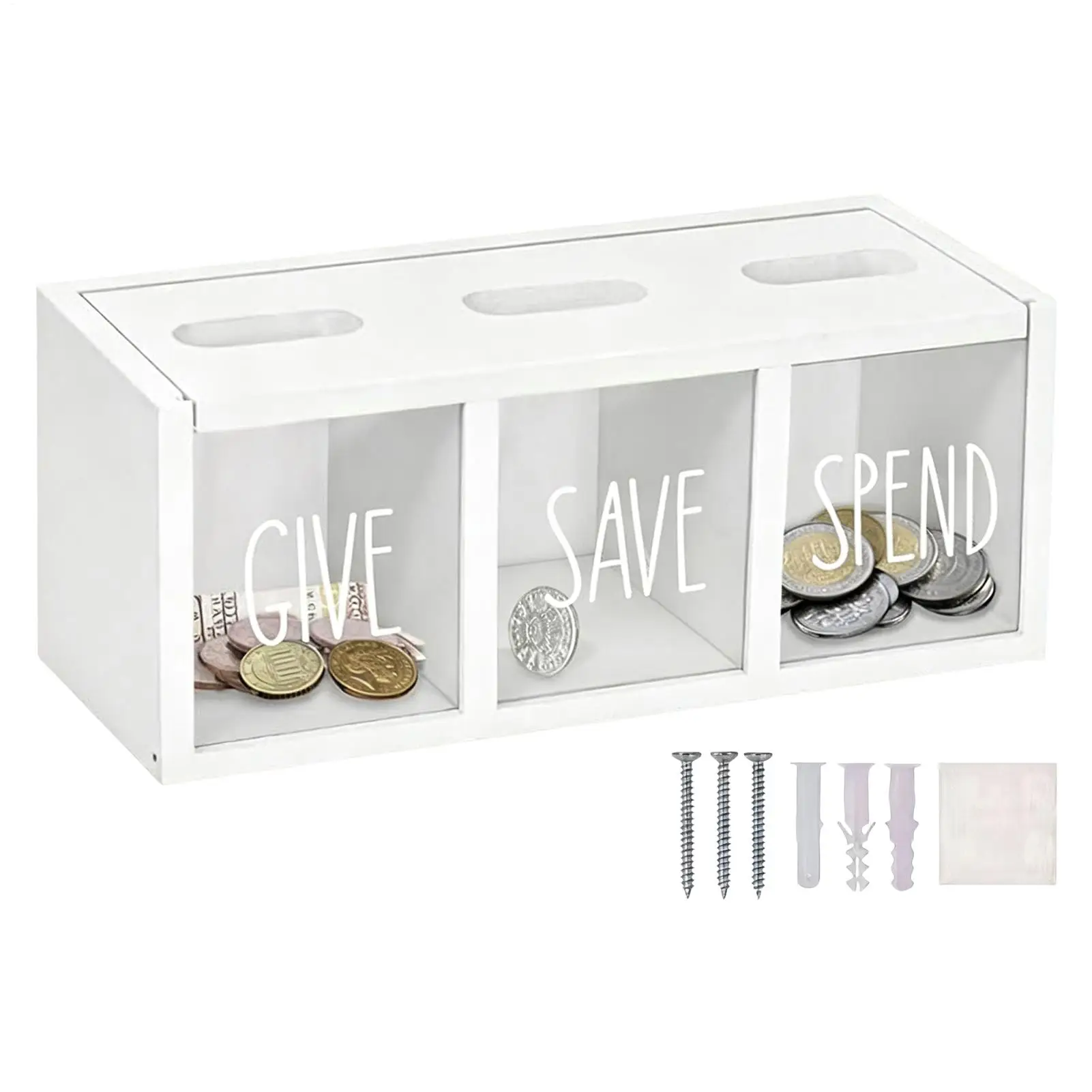 New Wooden Money Saving Box Clearly Visualized 3 Compartments Piggy Bank Wall-Mount Design Coin Bank Kids