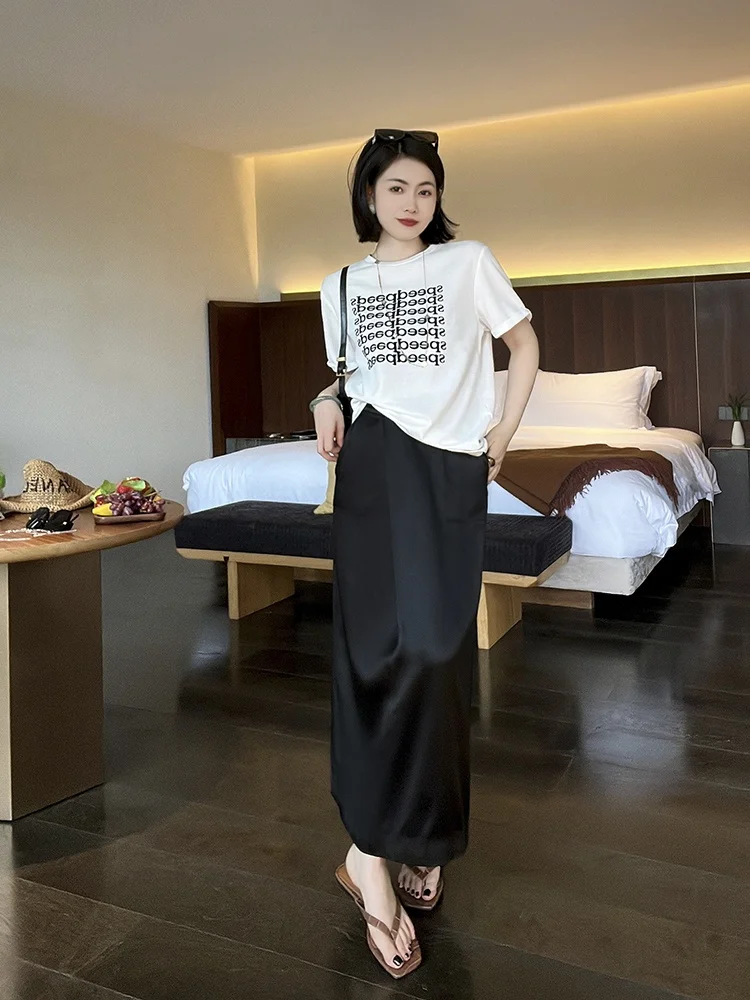 

Elegant Acetate Woolen Knit High Waist Straight Cut Skirt Women's Summer Fashionable Midi Skirt the Meng Premium Brand