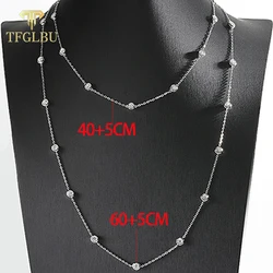 TFGLBU Glassic 60+5cm 4mm Bubble Genuine 925 Sterling Silver Shine Moissanite Necklace for Women Trendy Wedding Jewelry Gift GRA