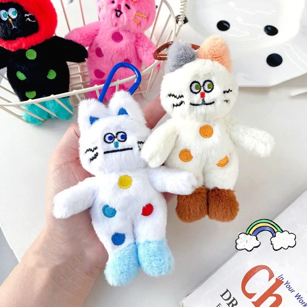 Fashion Stuffed Animal Polka Dot Cat Keychain Plush Doll Bag Pendant Cat Plush Key Ring Soft Anime Plush Toy Backpack Decor