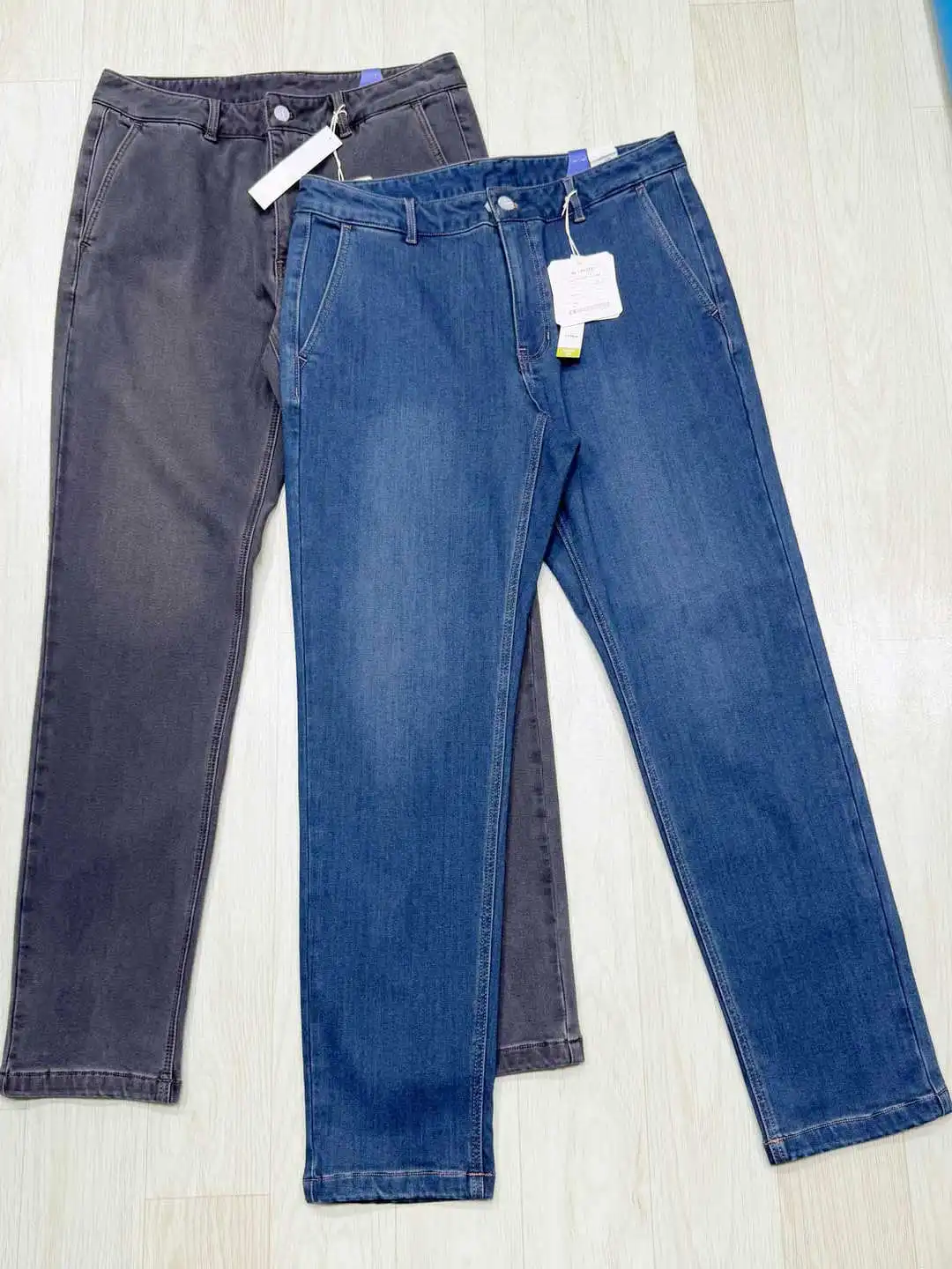 

High-End Men's Fleece-Lined Thick Denim Pants Autumn Winter Stretch Straight Windproof Warm High Gramage Brushed