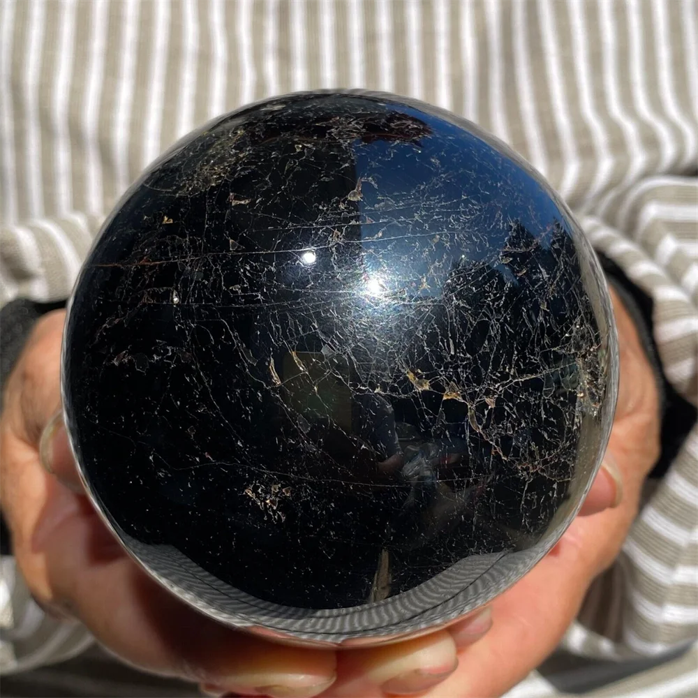 

Natural beautiful black tourmaline ball quartz crystal healing stone