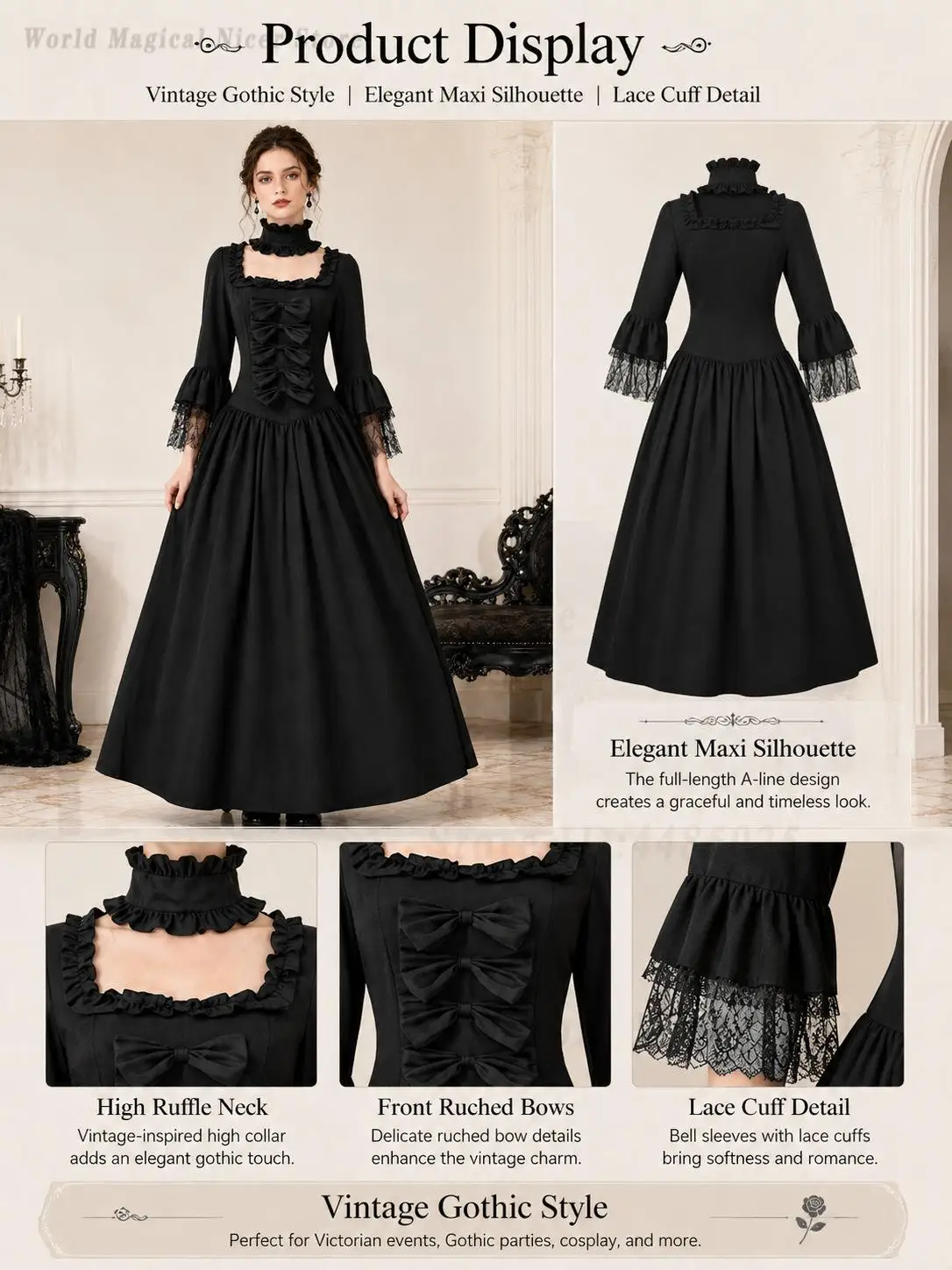 Women Medieval European Retro Court Long Gown Big Swing Formal Dress for Halloween Carnival Drama Stage Role Playper Formance - view 4
