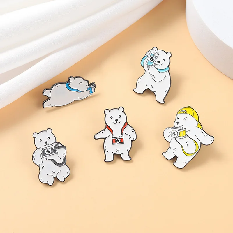 white bear camering Enamel Pin Sets ! Cartoon TV Show Koala Sloth Cat Ocean Heart Brooches Badges Lapel pins