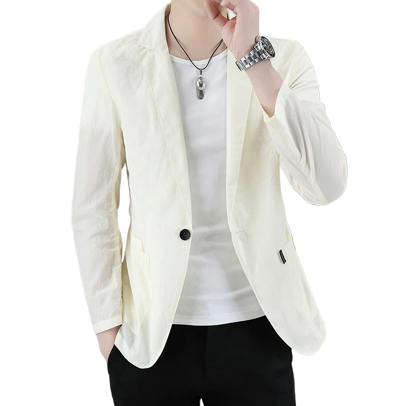 

Men's Thin Suit New Summer Fashion Business Casual Solid Color Lightweight Sun Protection Jacket Commuter Wear Office Outfit Men