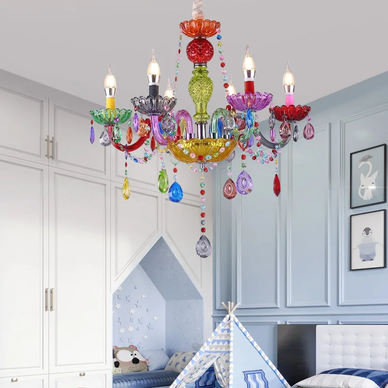 European style colorful children's room bedroom lighting, candy colored crystal lights, hotel restaurant candles, pendant lights