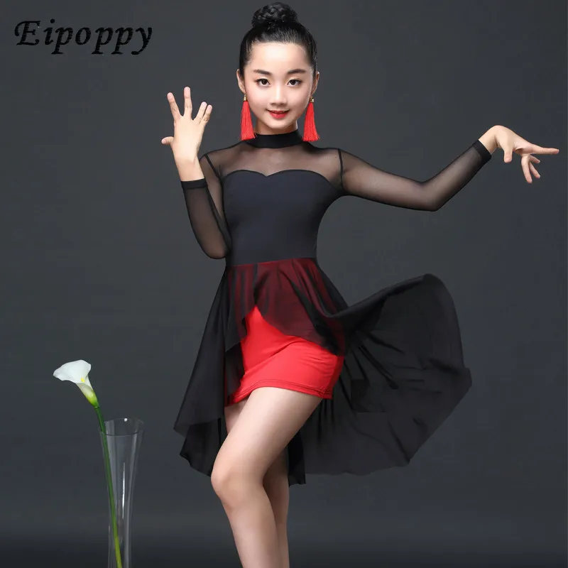 กระโปรงซ้อมศิลปะสำหรับเด็กชุดสอบชุดเดรสเต้นรำลาตินสำหรับเด็กผู้หญิงชุดซ้อมใหม่