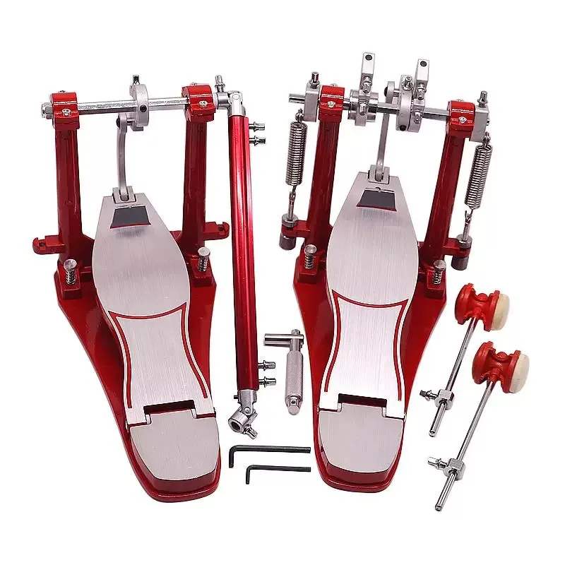 Red Double Bass Drum Pedal Double Kick Pedal for Drum Set Jazz Drum Foot Pedal Beater Instrument Accessories