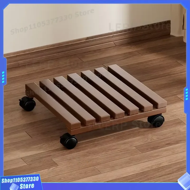 Natural Bamboo Rolling Plant Stand with Wheels Slatted Flower Pot Shelf for Balcony Living Room Indoor Outdoor Garden Storage