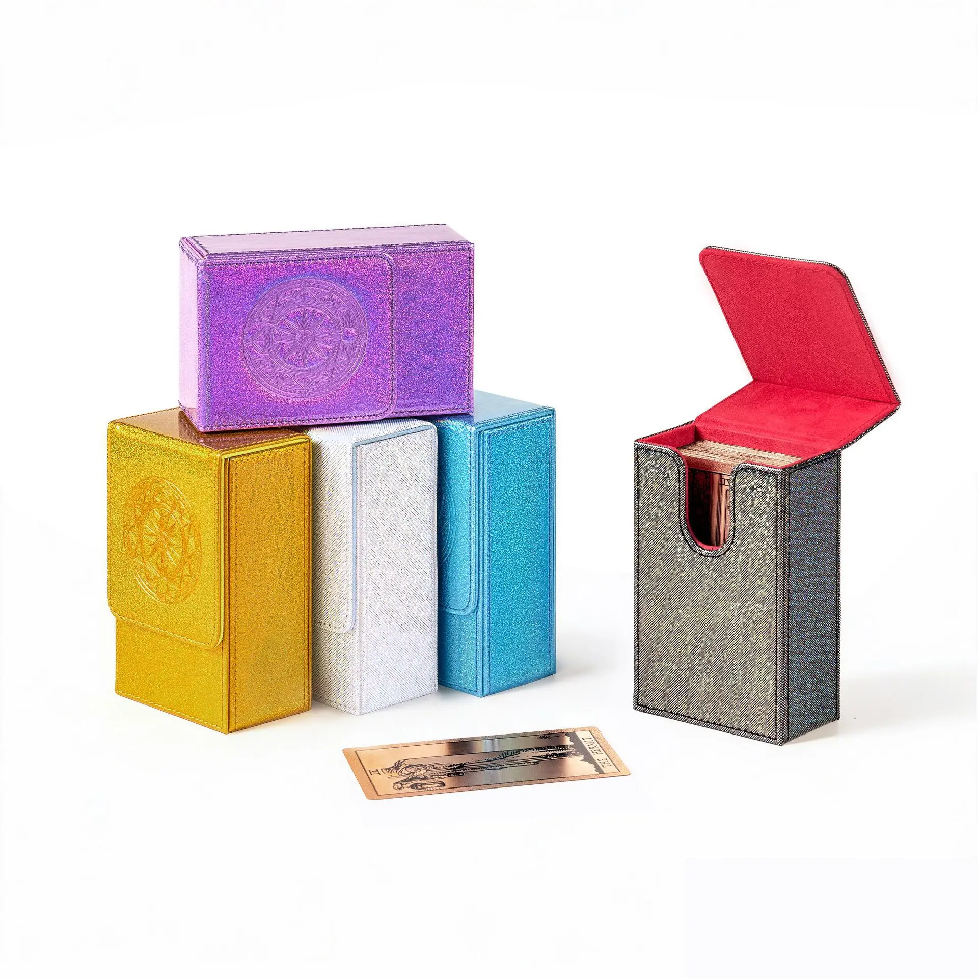 Glitter PU Magnetic Tarot Card Box Waterproof Oracle Card Storage Case Divination Card Holder Protective Deck Box Gifts