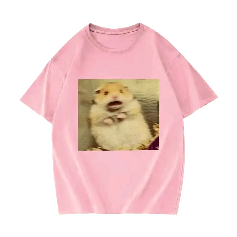 مضحك خائفة الهامستر ميمي الجرافيك تي شيرت مطبوع المرأة جولة الرقبة أزياء قصيرة الأكمام تي شيرت الرجعية الصيف الملابس