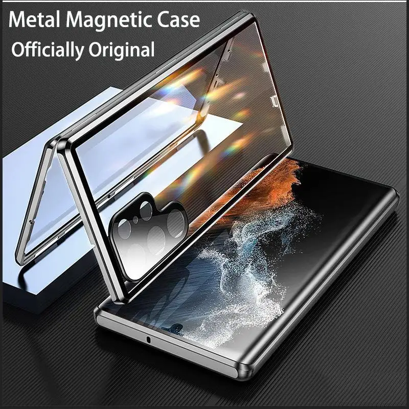 

Metal Magnetic Magsafe Case For Samsung S23 S24 S21 S22 Ultra 360° Full close surround with screen HD glass protection Cover