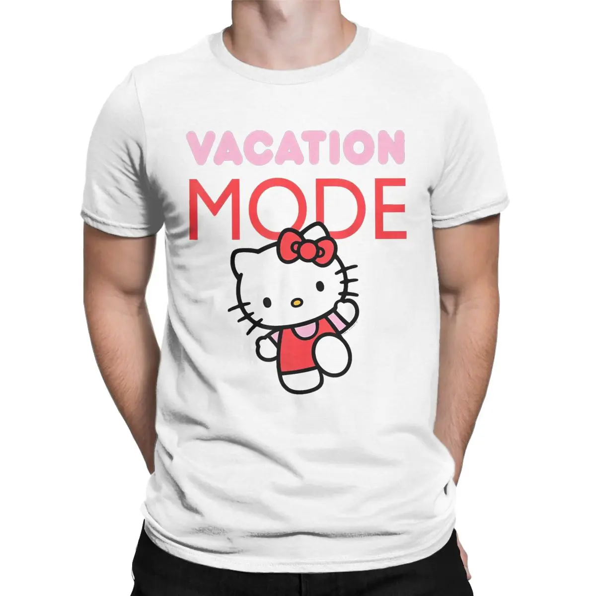 Men's Official Hello Kitty Vacation Mode T Shirt Cotton merchandise Novelty Short Sleeve Round Neck Tee Shirt Plus Size T-Shirts