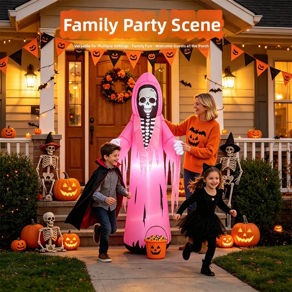 180cm Halloween Inflatable Grim Reaper Specter LED Lighted Blow‑up Skeleton Ghost Inflatable Toy for Home Yard Garden Porch