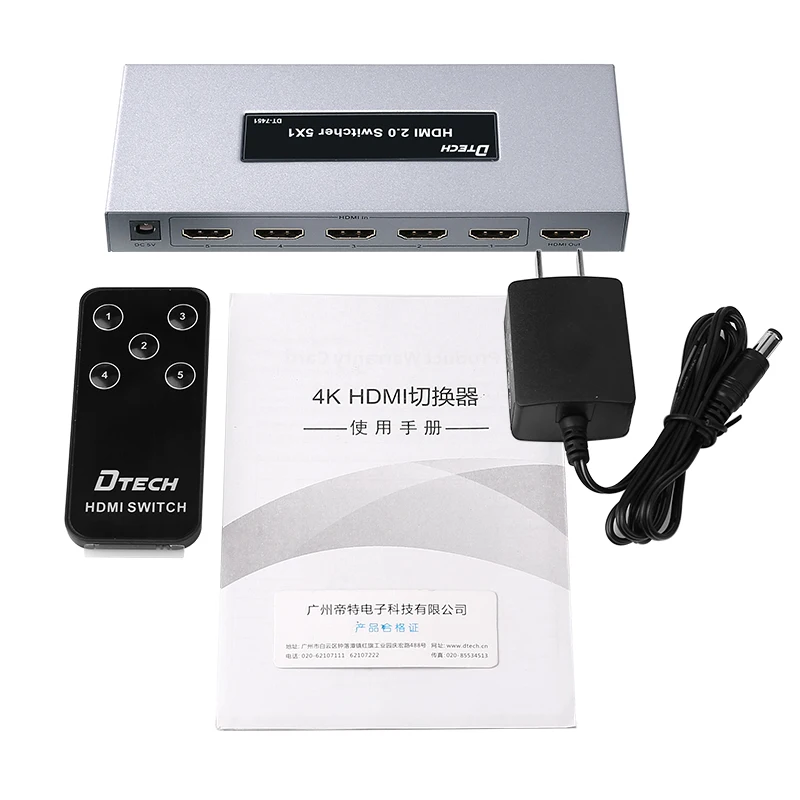 DTECH Switch Hdmi 4K HDR Switch Hdmi 5x1 Hdmi Switch 4K 5 Port 5 in 1 Out Video Switchers Signal Distribution HDR