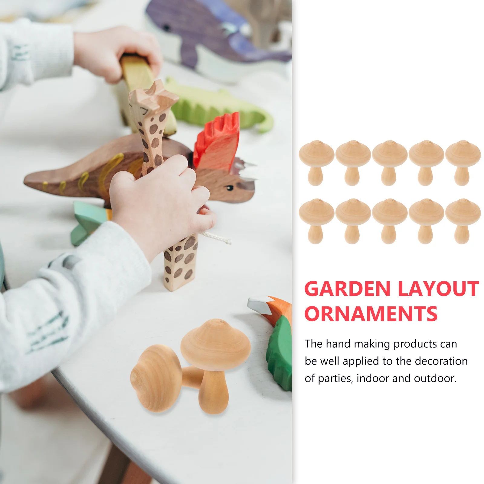 

10pcs Wooden Mushroom Decor Unpainted Blank Ornaments for Kids DIY Crafts Sewing Accessories Lightweight Durable