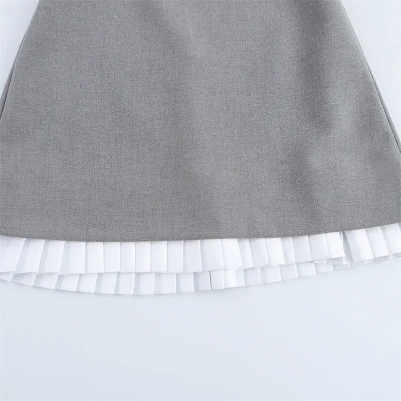 Spring women's patchwork mini dress new style fashion sleeveless slim fit pleated dress elegant ladies short dress