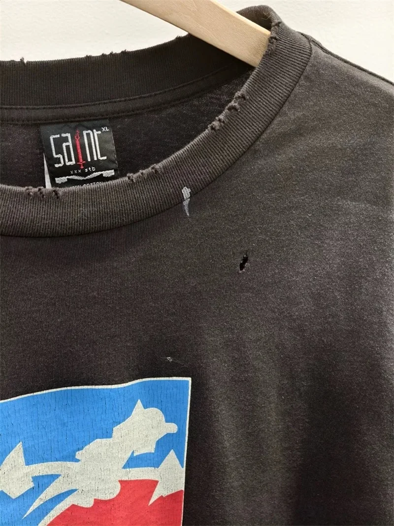 أنيمي الطباعة سانت مايكل بأكمام طويلة تي شيرت الرجال النساء المتضخم غسلها هوديس أسود