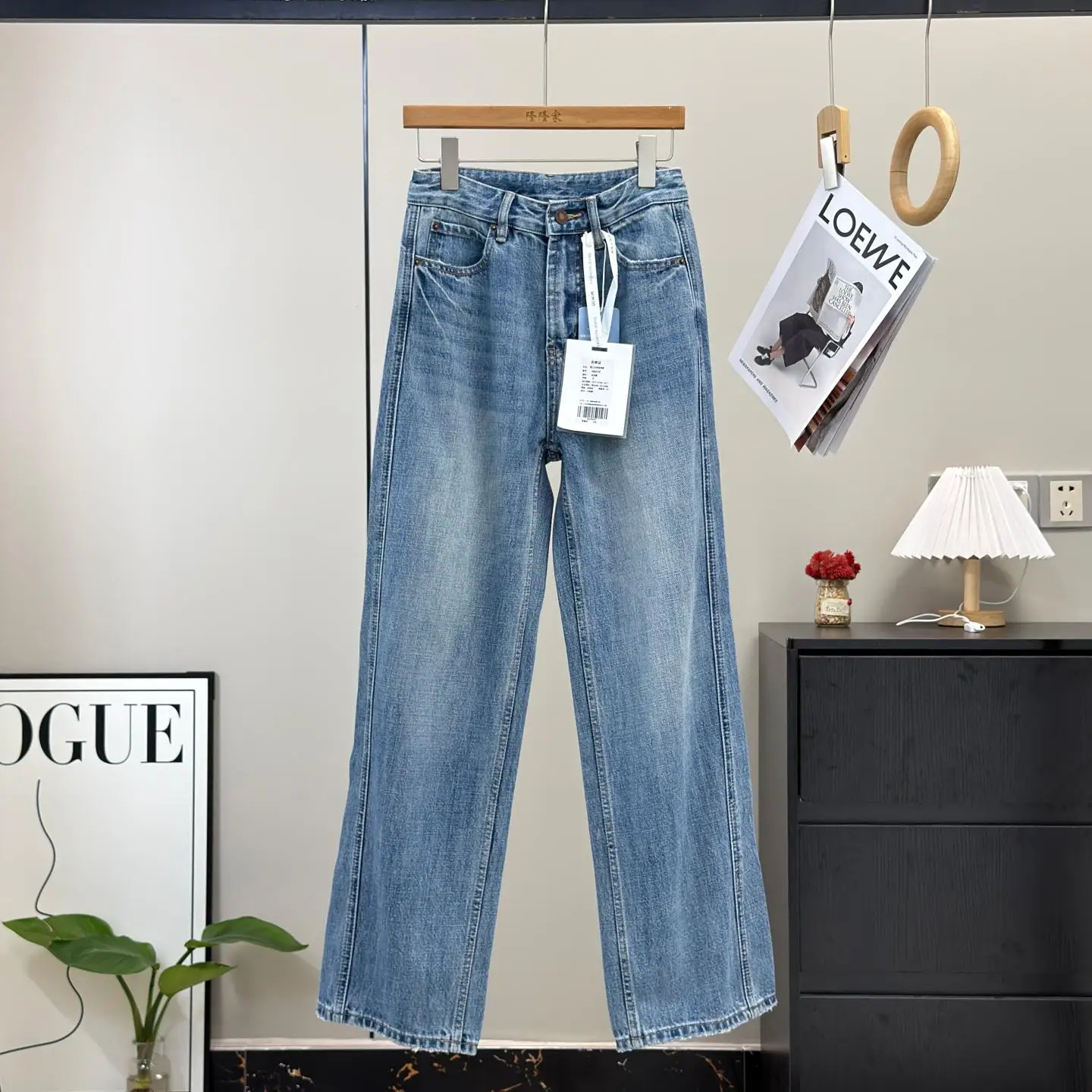 Retro High Waist Korean Style Heavy Work Wash Slimming Bamboo Pole Jeans Straight Leg Micro Wide Leg Denim Women's Autumn