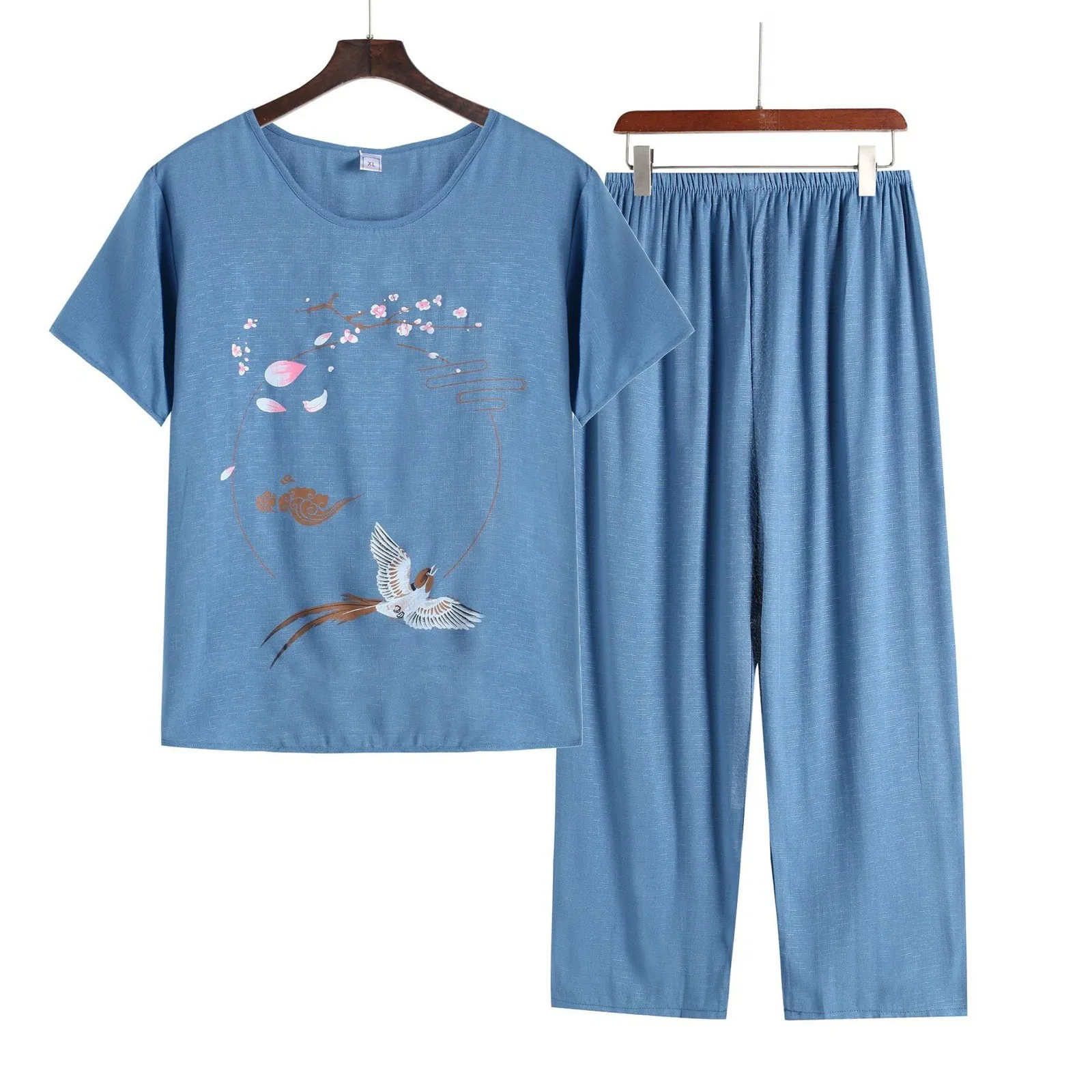 Conjunto de pijama fino para mulheres, gola redonda, manga curta, calças cortadas, macacão e macacão para maternidade, que pode ser usado lá fora, verão