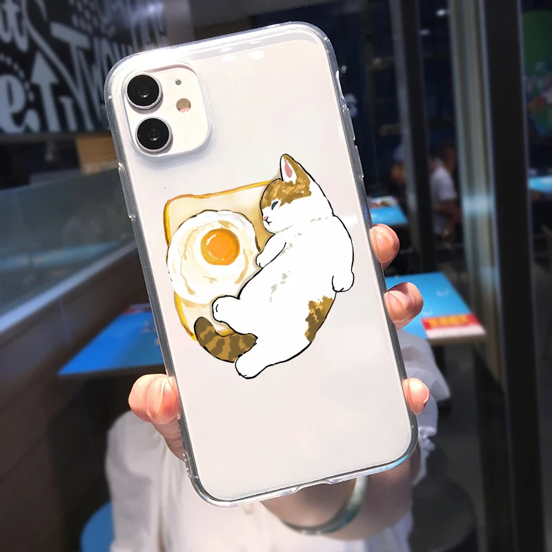 Funny Cat with Fruits Phone Case For iPhone 16 15 14 13 12 11 Pro XS MAX 7 XR 8 7 Plus Clear Cover Fundas