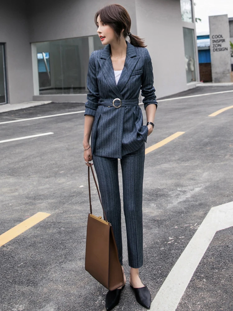 Spring Elegant 2 Pieces Outfits Women Professional Business Tops Coat Blazer Suit Jacket Trousers Long Pants Sets Work Clothes