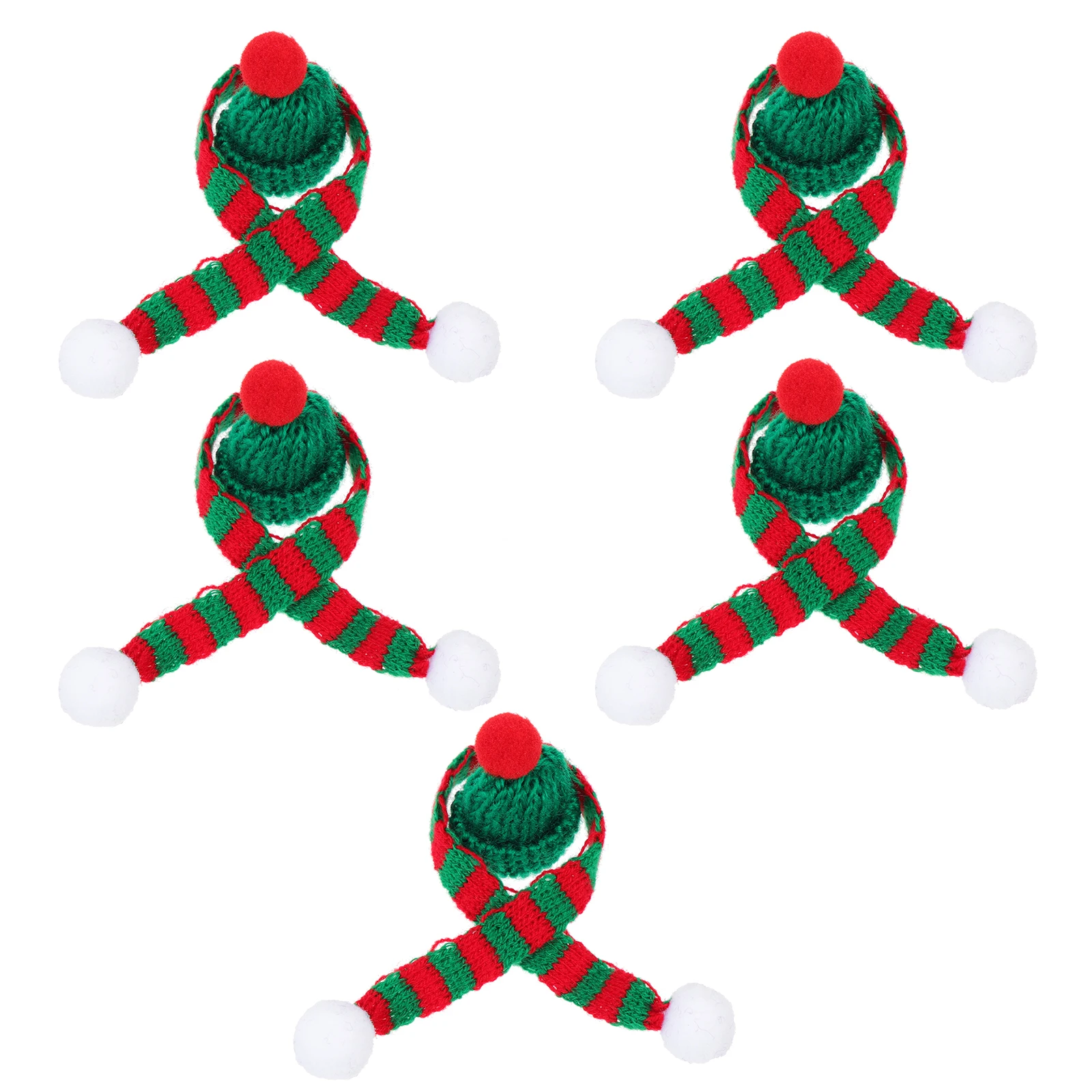 

5 set Mini Woolen Hat Scarf Set Green Hat Red Ball 23Cm Scarf Christmas Bottle Decorations Holiday Ornaments Party Hats