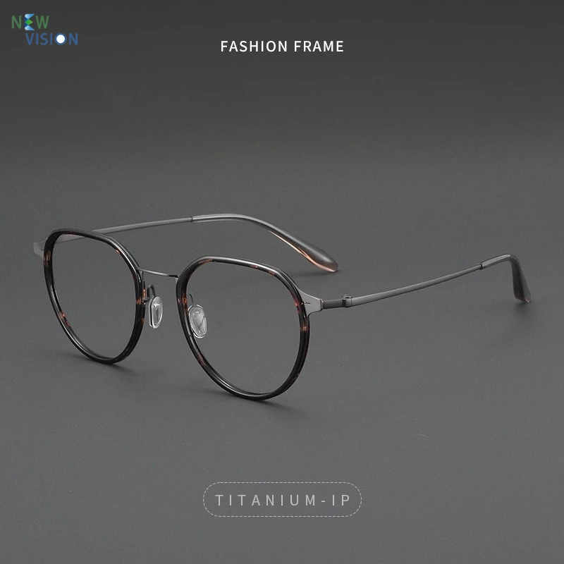 Polygonal Glasses Men Retro Pure Titanium Eyeglass Frame Tortoise Shell Gun Color Optical Myopia Anti Blue Light Women Eyewear