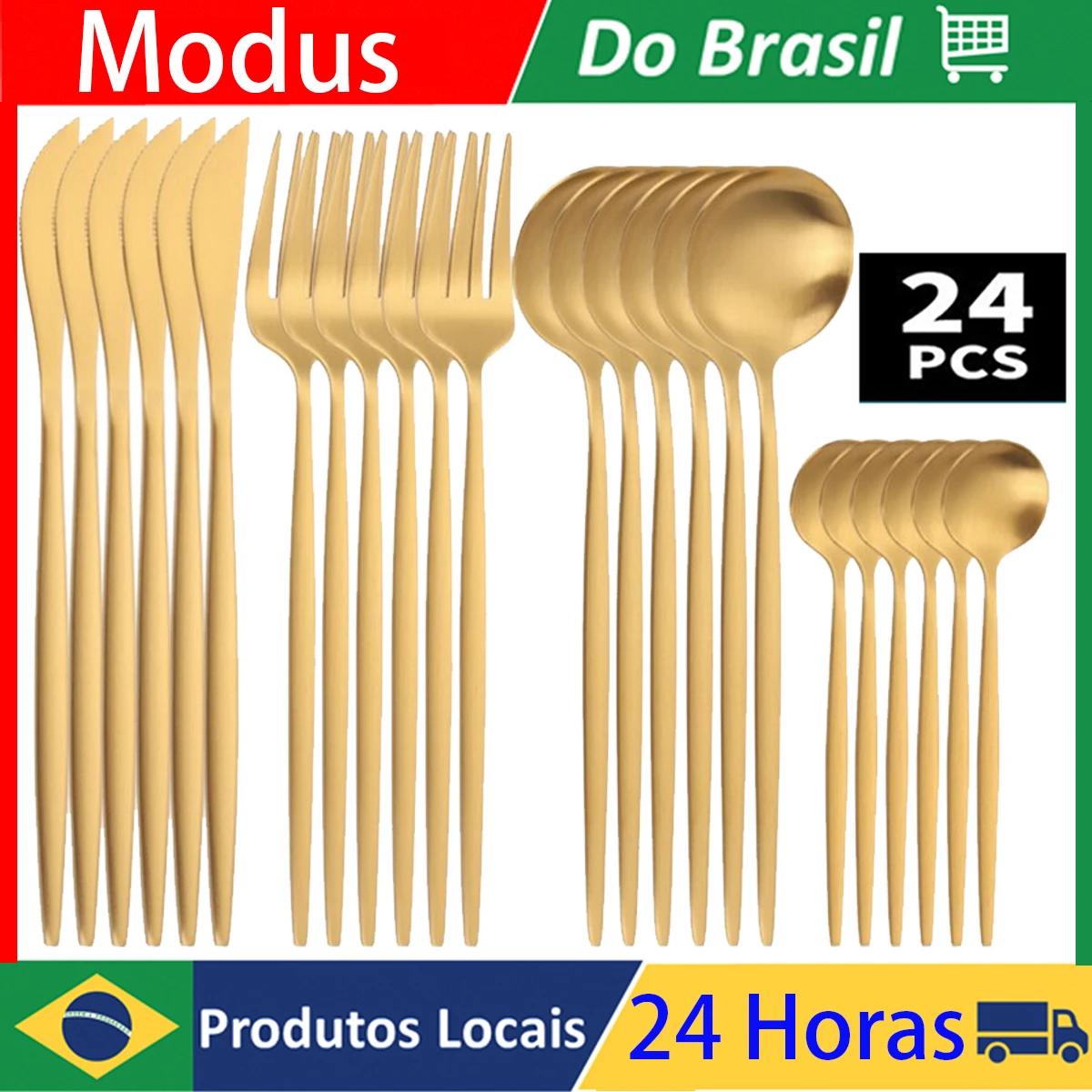 Gold Western Dinnerware Set, aço inoxidável, talheres, garfo, faca, colher, talheres, talheres para cozinha, 24pcs