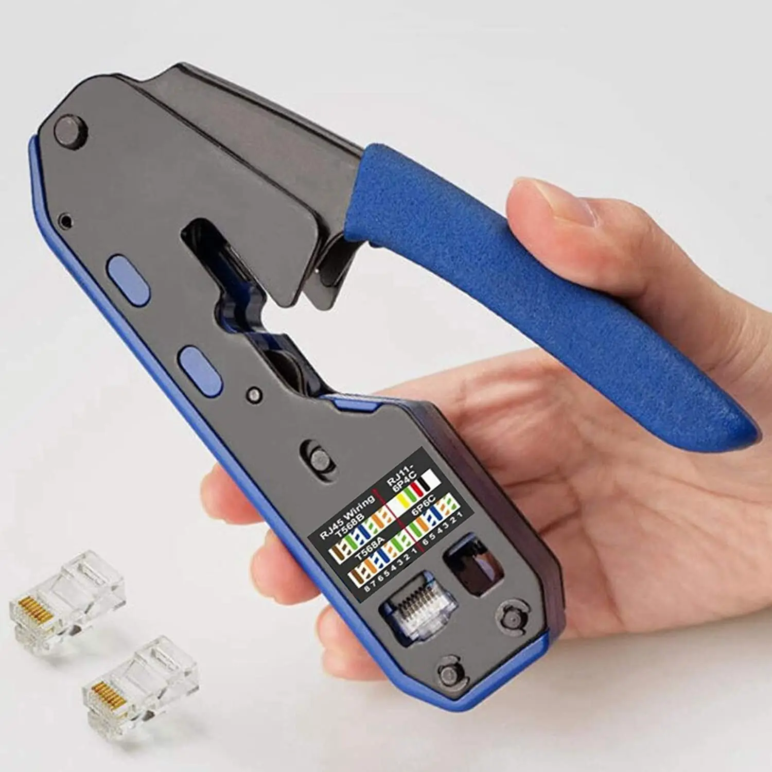 ZoeRax [RJ45 RJ12 RJ11 Modular Crimper] for CAT5/5e CAT6 Standard Network Connectors Strip Cut Crimp Tool Blue Handle