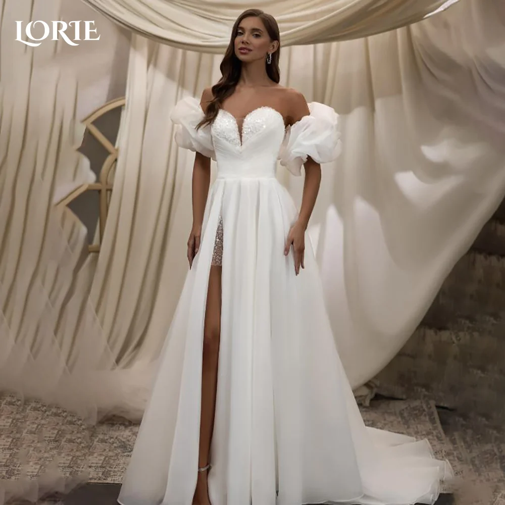 

LORIE Elegant Off Shoulder Mermaid Wedding Dresses Pleated Slit Sweetheart Backless Pearls Bridal Gown Customized Bride Dresses